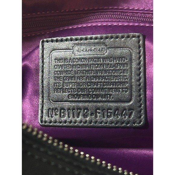 Coach Ashley Satchel Black Leather Shoulder Bag F15447 Purple Lining - Picture 6 of 10